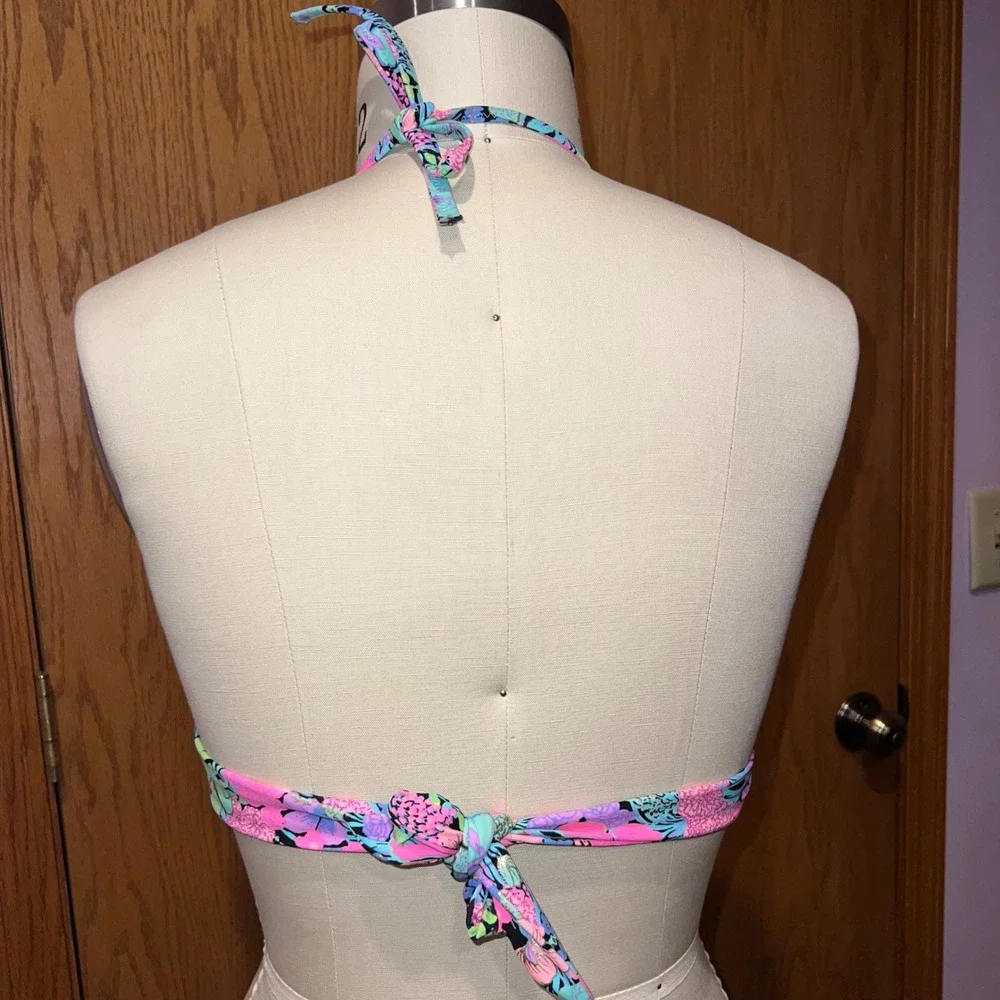 Victoria's Secret Bikini Top Womens M Multicolor Floral Halter Sequin